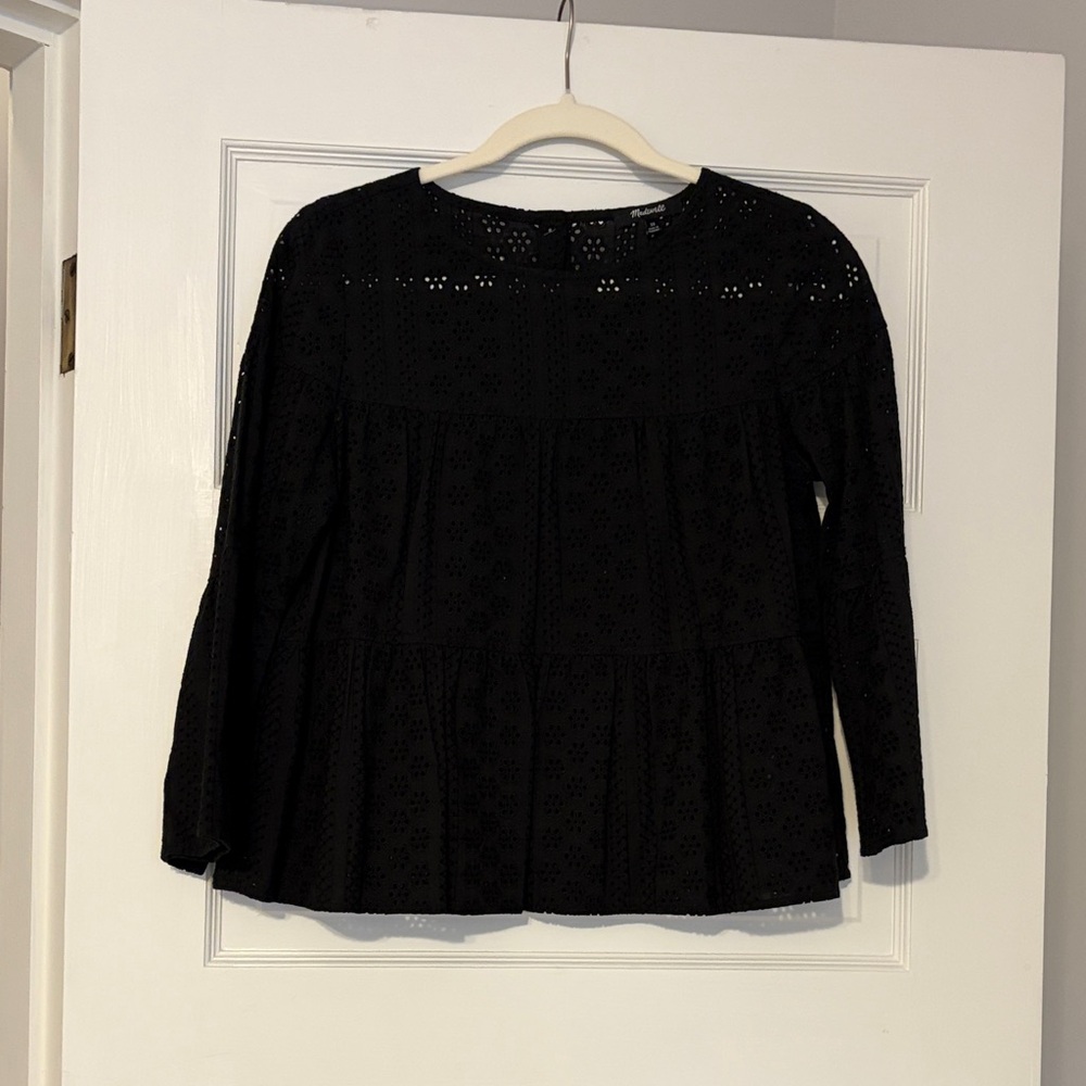 Madewell Black Eyelet Peasant Blouse